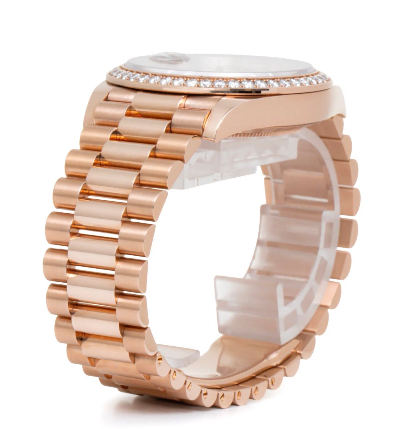 R*LEX Day-Date Rose Gold Diamond Bezel Luxury Watch – Black Dial