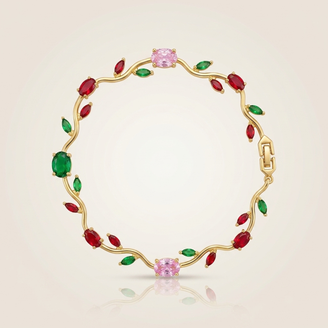 Red Green Pink Tulip Bracelet