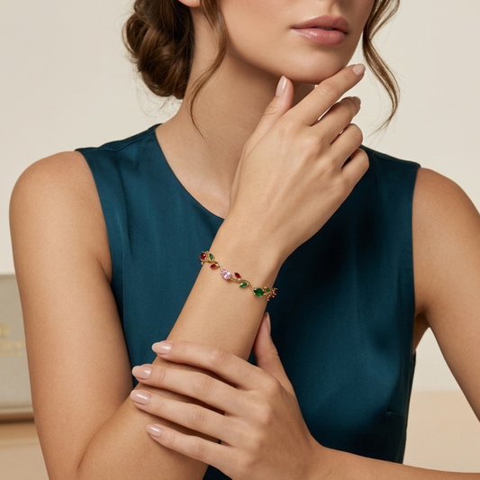 Red Green Pink Tulip Bracelet