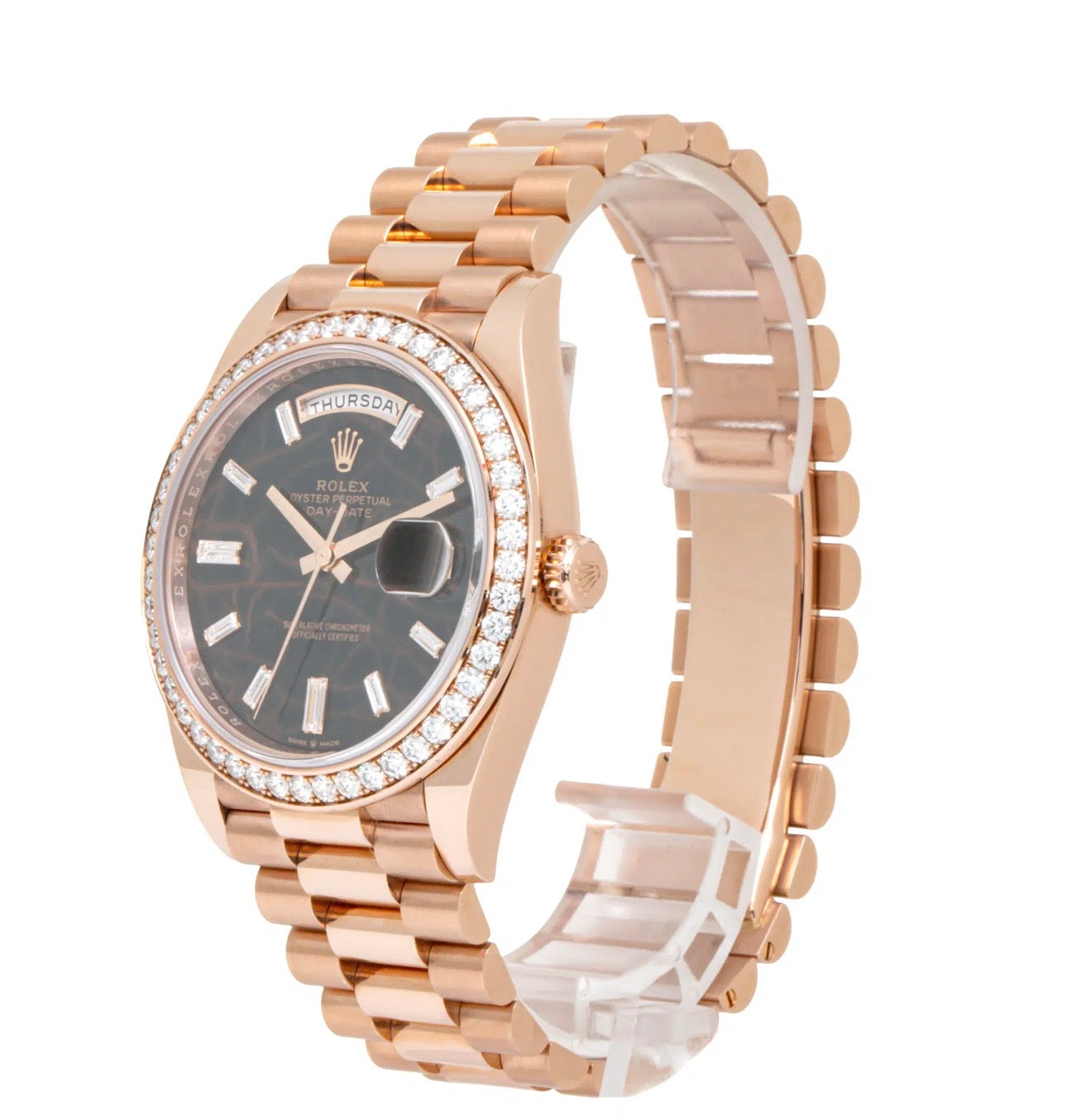 R*LEX Day-Date Rose Gold Diamond Bezel Luxury Watch – Black Dial