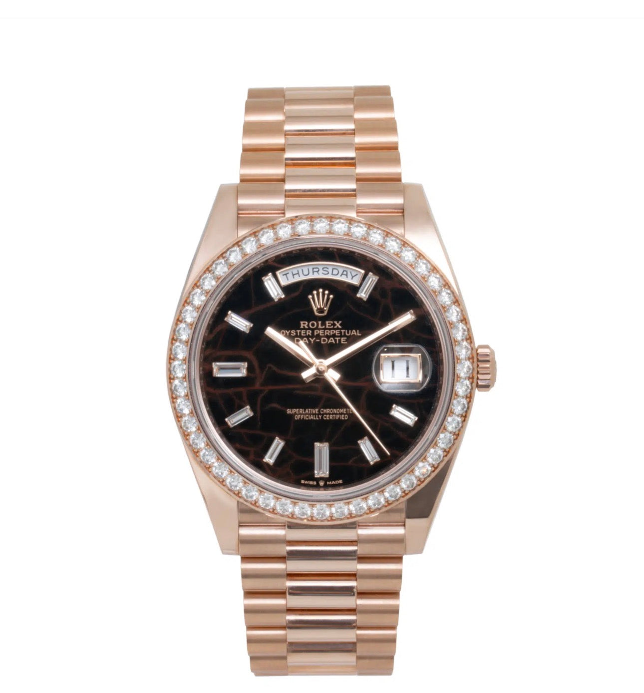 R*LEX Day-Date Rose Gold Diamond Bezel Luxury Watch – Black Dial
