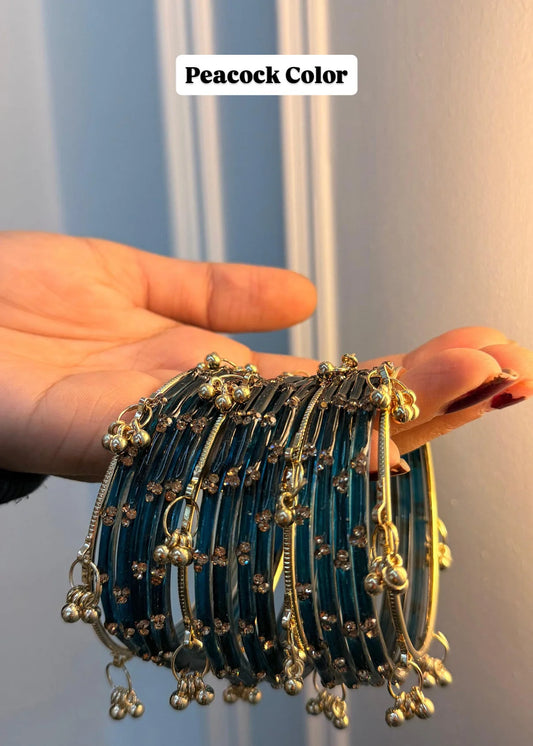 12 Bangles Set With 4 Ghungroo Bangles