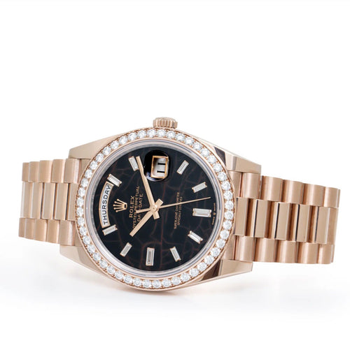 R*LEX Day-Date Rose Gold Diamond Bezel Luxury Watch – Black Dial