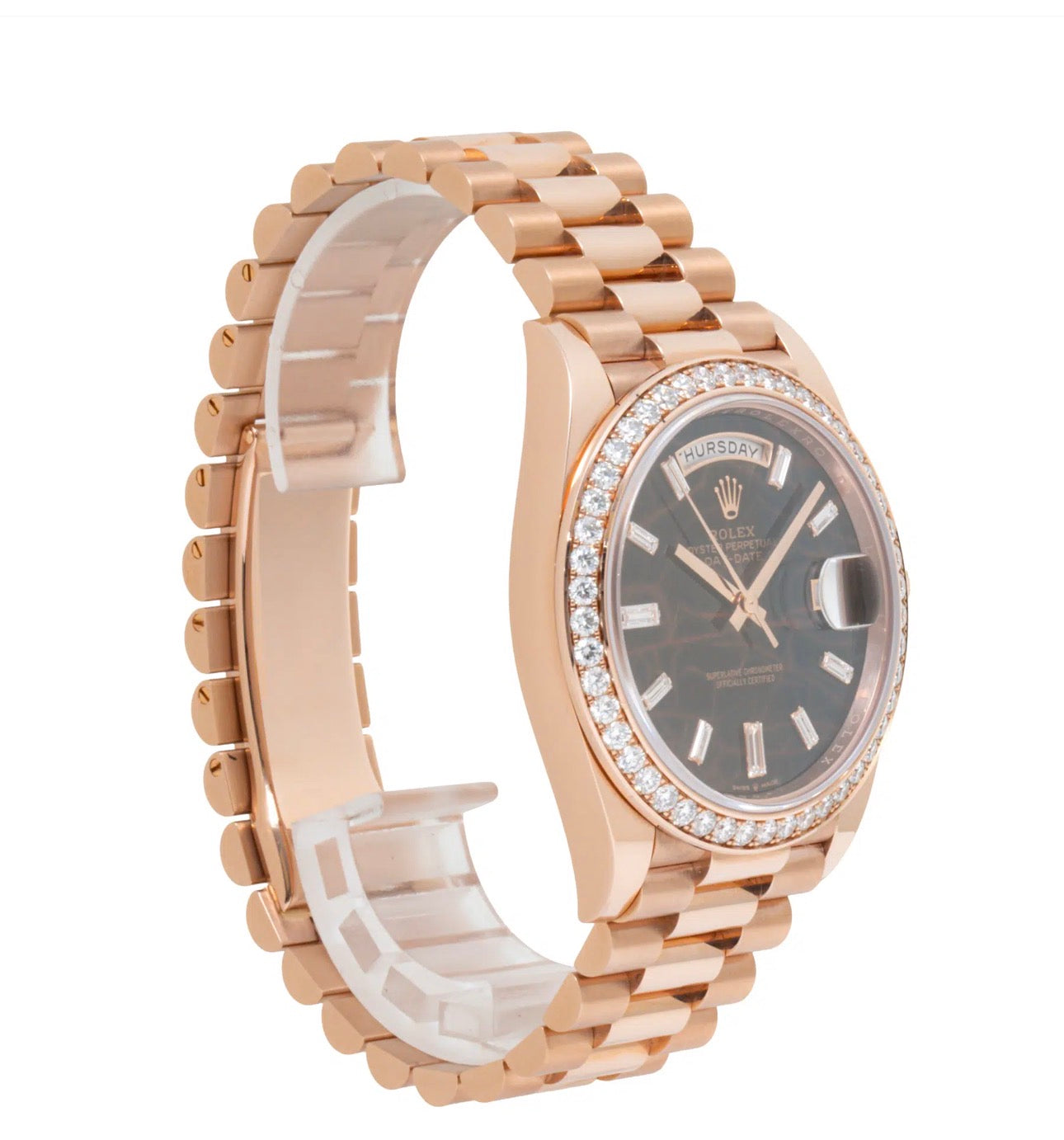 R*LEX Day-Date Rose Gold Diamond Bezel Luxury Watch – Black Dial