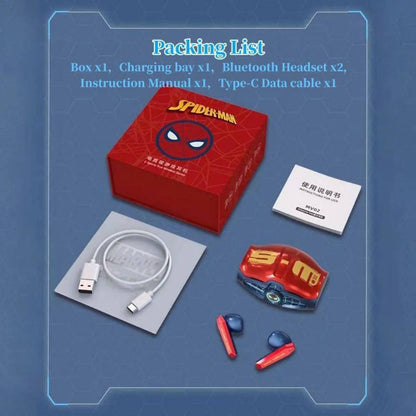 Spider-Man Wireless Earbuds, TWS Bluetooth Headphones with LED Charging Case